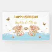 Tweeling Meisjes Fairy Zeemeermin Verjaardag Spandoek (Horizontaal)