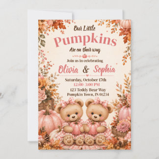 Tweeling Meisjes Fall Pumpkin Baby Shower Uitnodig Kaart