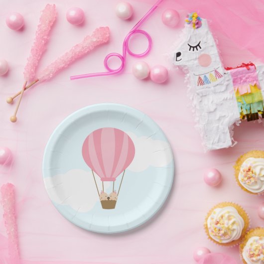 Tweeling Meisjes in Hete Luchtballon Baby shower Papieren Bordje (Feest)