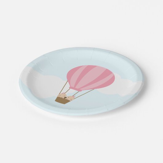 Tweeling Meisjes in Hete Luchtballon Baby shower Papieren Bordje (Gekanteld)