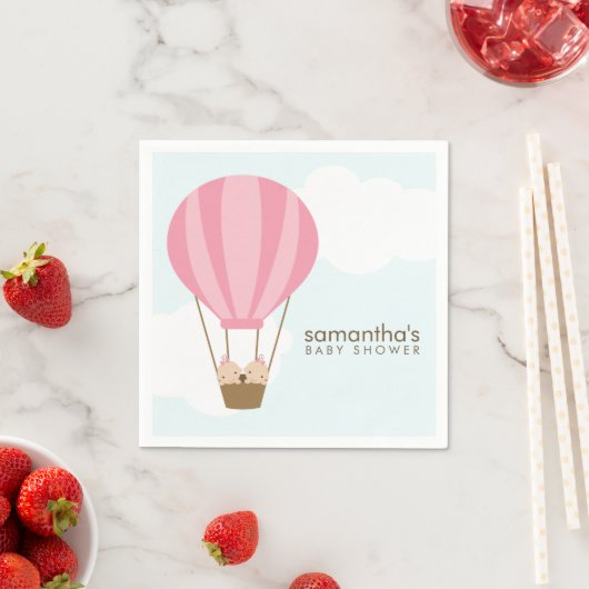 Tweeling Meisjes in Roze Hete Luchtballon Baby sho Servetten (Insitu)