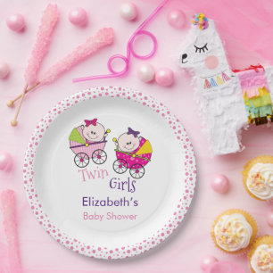 Tweeling Meisjes Kinderwagen Baby Shower Papieren Bordje