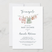 Tweeling Meisjes Kleren Waterverf Moderne Baby Sho Kaart (Voorkant)