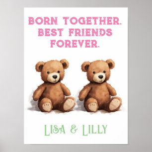 Tweeling Meisjes Kwekerij,  Teddy Bears, Poster