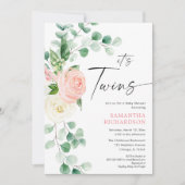 Tweeling meisjes lente bloemengroen baby shower kaart (Voorkant)