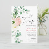 Tweeling meisjes lente bloemengroen baby shower kaart (Staand voorkant)