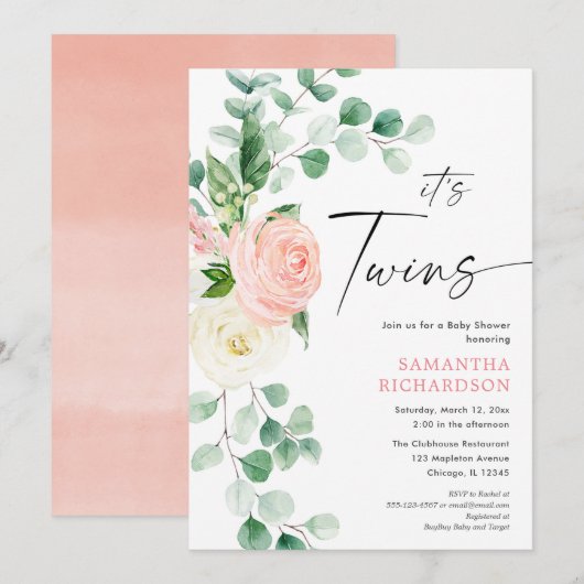 Tweeling meisjes lente bloemengroen baby shower kaart (Voorkant / Achterkant)