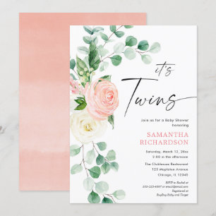 Tweeling meisjes lente bloemengroen baby shower kaart