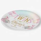 Tweeling Meisjes Olifant Baby shower Sprinkle Whim Papieren Bordje (Gekanteld)