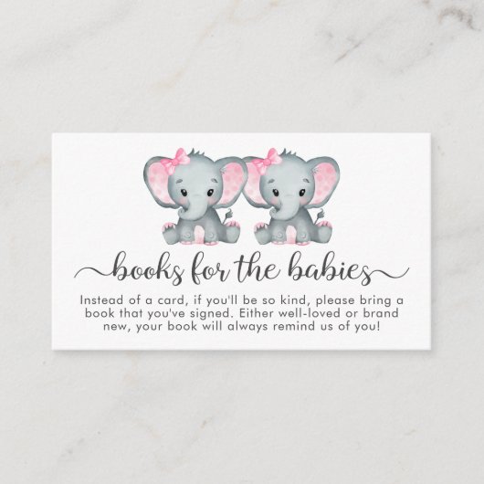Tweeling Meisjes Olifant Boeken Voor Baby shower Informatiekaartje (Voorkant)
