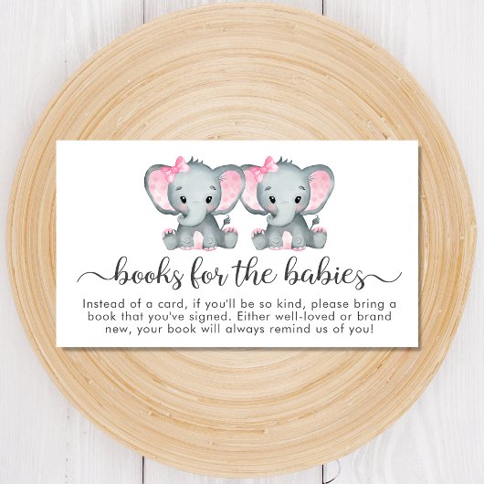 Tweeling Meisjes Olifant Boeken Voor Baby shower Informatiekaartje