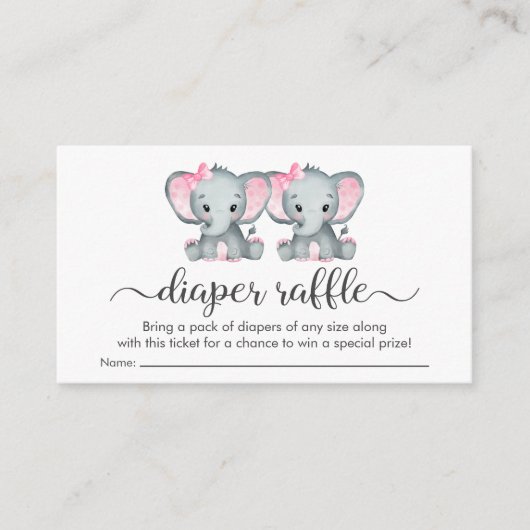 Tweeling Meisjes Olifant Luier Raffle Baby shower Informatiekaartje (Voorkant)