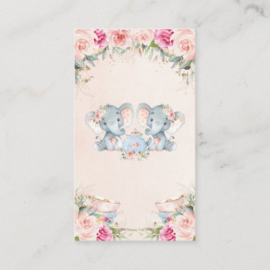 Tweeling Meisjes Olifant Roze Bloemen Thee Bring B Informatiekaartje (Achterkant)