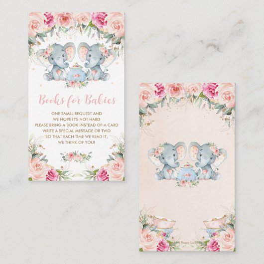Tweeling Meisjes Olifant Roze Bloemen Thee Bring B Informatiekaartje (Voorkant / Achterkant)