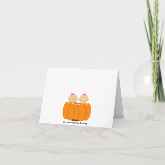 Tweeling Meisjes Pompoen Dank U Opmerking Kaart (Achterkant)