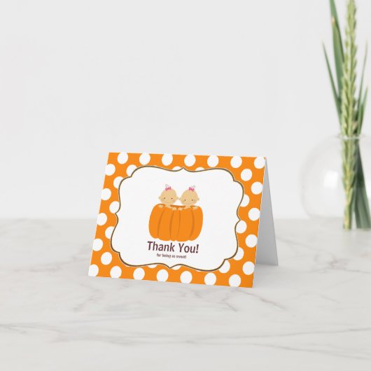 Tweeling Meisjes Pompoen Dank U Opmerking Kaart (Voorkant)