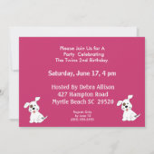 Tweeling Meisjes (Puppies) Verjaardagsfeestuitnodi Kaart (Achterkant)