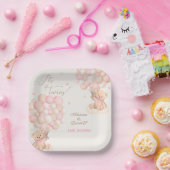 Tweeling Meisjes Roze Beer Ballonnen Baby shower Papieren Bordje (Feest)