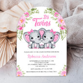 Tweeling Meisjes Roze Bloemen Olifant Boog Baby sh Kaart