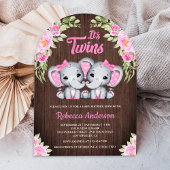 Tweeling Meisjes Roze Bloemen Olifant Hout Baby sh Kaart