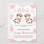 Tweeling Meisjes Roze Boho Heilige Koe Baby shower Kaart (Voorkant)