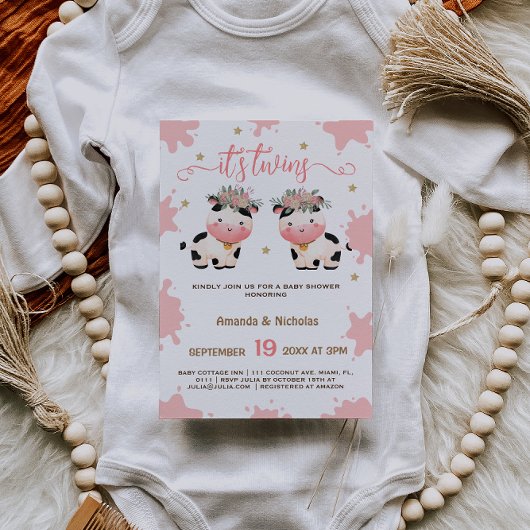 Tweeling Meisjes Roze Boho Heilige Koe Baby shower Kaart