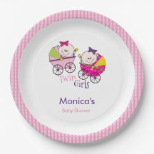 Tweeling Meisjes Roze Gingham Baby Shower Papieren