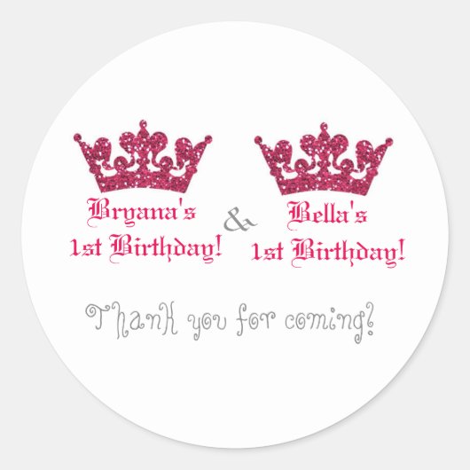 Tweeling Meisjes Roze Kroon Royal Princess Sticker (Voorkant)
