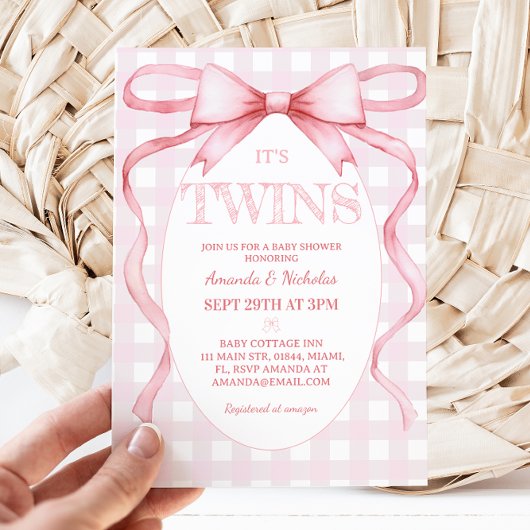 Tweeling Meisjes Roze Lintstrik  Schattige Kaart