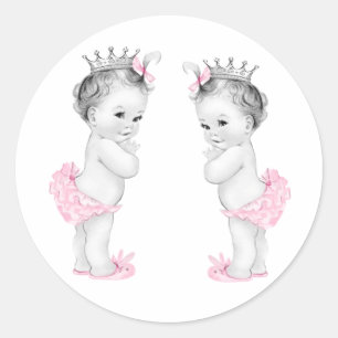Tweeling Meisjes Roze Prinses Baby Shower Stickers