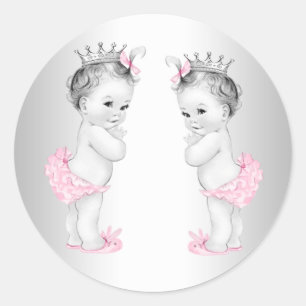 Tweeling Meisjes Roze Prinses Baby Shower Stickers