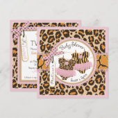 Tweeling Meisjes Roze Tutus Cheetah Print Baby sho Kaart (Voorkant / Achterkant)