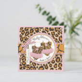 Tweeling Meisjes Roze Tutus Cheetah Print Baby sho Kaart (Staand voorkant)