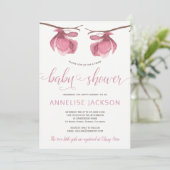 Tweeling meisjes roze witte bloemen baby shower kaart (Staand voorkant)