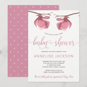 Tweeling meisjes roze witte bloemen baby shower kaart