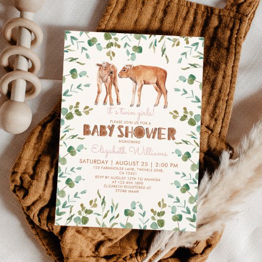 Tweeling Meisjes Schattig Baby Bison Baby shower Kaart
