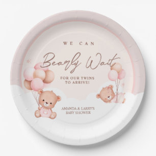 Tweeling Meisjes Teddy Beer Baby Shower Papieren Bordje