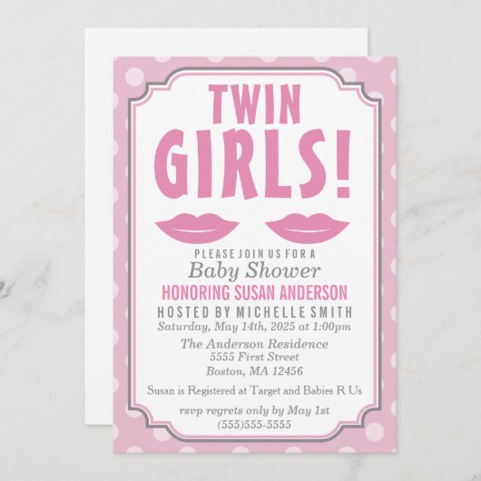 Tweeling meisjes! uitnodiging tot baby shower (Voorkant / Achterkant)