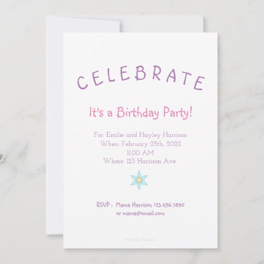 Tweeling Meisjes Verjaardag Uitnodiging Feeën (Achterkant)