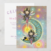 Tweeling Meisjes Verjaardag Uitnodiging Feeën (Voorkant / Achterkant)