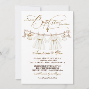Tweeling Meisjes Vintage Boho Doop Kaart