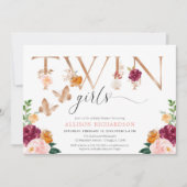 Tweeling meisjes vlinder roos goud roze sierlijke  kaart (Voorkant)