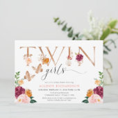 Tweeling meisjes vlinder roos goud roze sierlijke  kaart (Staand voorkant)