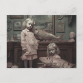 Tweeling Met Roze Vis Horror AI Art Briefkaart (Voorkant)