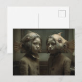 Tweeling Met Vissen Op Hoofden Horror AI Kunst Briefkaart (Voorkant / Achterkant)