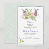 Tweeling Mint Bloem Konijn Baby Shower Uitnodiging (Voorkant / Achterkant)