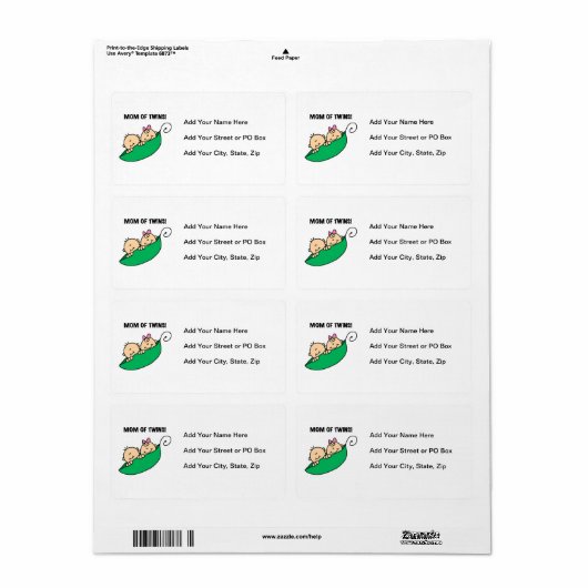 Tweeling Moeder- Erwten in een Pod Cadeaus Etiket (Full Sheet)