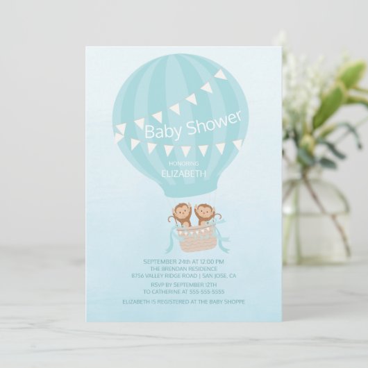 Tweeling! Monkey Twin Boys Baby shower Uitnodiging (Staand voorkant)