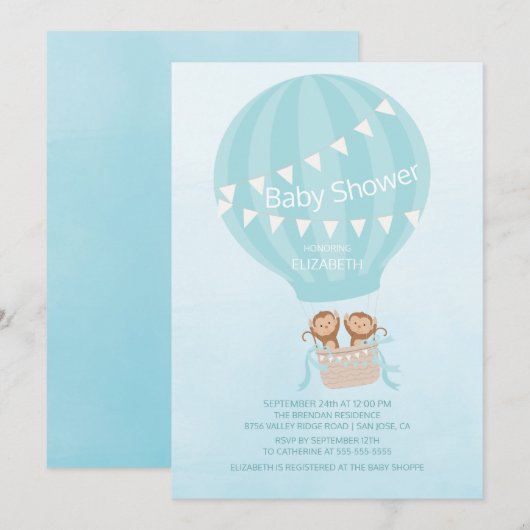 Tweeling! Monkey Twin Boys Baby shower Uitnodiging (Voorkant / Achterkant)