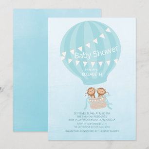 Tweeling! Monkey Twin Boys Baby shower Uitnodiging